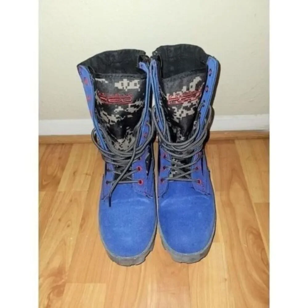 Double Red Camo Military Style Boots,‎ Red/Grey/Blue, Size US 8.5 Men's